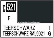 Mr. Color Teerschwarz paint swatch showing deep black shade with code 521 and RAL 9021 for model detailing.