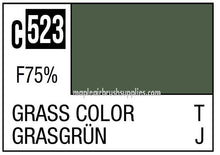 Mr. Color Grass Color c523 paint swatch showing a deep muted green shade for modeling and hobby use.