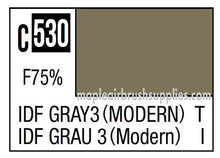 Mr. Color IDF Gray 3 paint sample swatch labeled C530 F75% from Mr Hobby in 10ml bottle for modeling use.