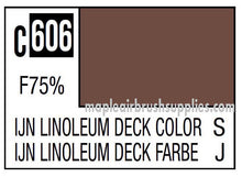 Mr. Color IJN Linoleum Deck paint label showing color code C606 and F75% opacity for model detailing.
