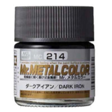 Mr. Metal Color MC214 Dark Iron lacquer paint jar with metallic dark iron finish for airbrushing and polishing effects.