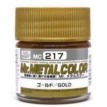 Mr. Metal Color MC217 Gold metallic paint with polished gold finish for detailed hobby and model painting.
