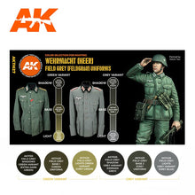 AK 3rd Gen Field Grey Uniform Set with detailed green and grey shades for Wehrmacht and modern army modeling uniforms.