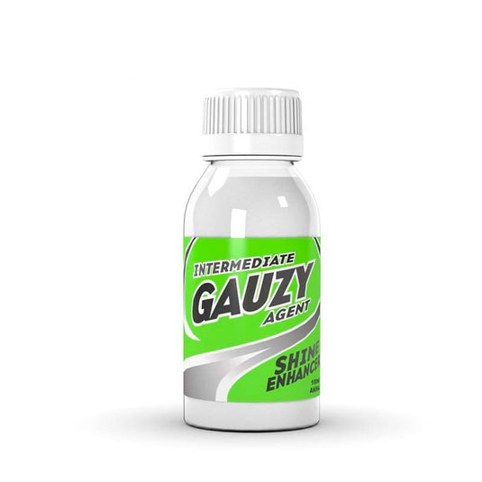 AK Intermediate Gauzy Agent Shine Enhancer bottle offers a transparent glossy finish ideal for metallic paints like AK Xtreme Metal and Alclad.