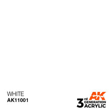 AK 3rd Gen White acrylic paint by Ak Interactive for brush and airbrush with recommended 3:1 paint to thinner ratio.