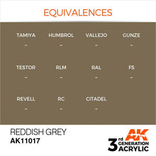 AK 3rd Gen Reddish Grey acrylic paint sample with product code AK11017 for modeling and hobby applications.