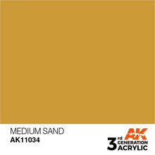 AK 3rd Gen Medium Sand acrylic paint swatch in warm sand tone for detailed hobby brush and airbrush painting.