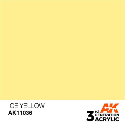 AK 3rd Gen Ice Yellow acrylic paint swatch showing pale yellow color for brush and airbrush use.