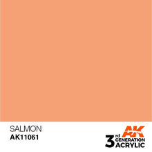 AK 3rd Gen Salmon acrylic paint showing a smooth salmon color swatch for brush and airbrush use.