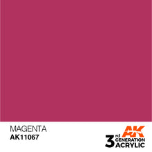 AK 3rd Gen Magenta acrylic paint swatch showcasing vibrant magenta color for hobby brush and airbrush use.