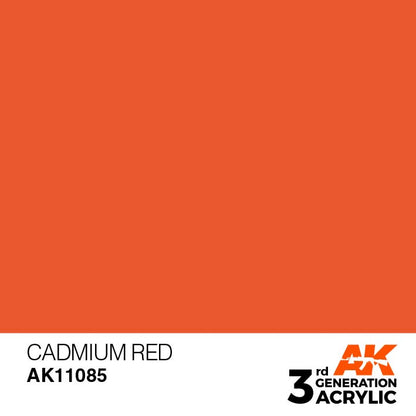 AK 3rd Gen Cadmium Red acrylic paint by Ak Interactive for brush and airbrush with vibrant coverage and intensity.