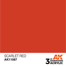 AK 3rd Gen Scarlet Red acrylic paint sample showcasing vibrant scarlet red color for brush and airbrush use.