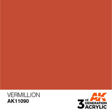 AK 3rd Gen Vermillion acrylic paint sample swatch showcasing rich red-orange color for brush and airbrush use.