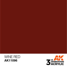 AK 3rd Gen Wine Red acrylic paint sample showcasing its rich, deep wine red hue for hobby and airbrush use.