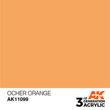 AK 3rd Gen Ocher Orange acrylic paint swatch designed for brush and airbrush applications with optimal coverage.