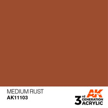 AK 3rd Gen Medium Rust acrylic paint swatch showing a rich rust color for hobby and airbrush use.