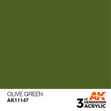 AK 3rd Gen Olive Green acrylic paint offering rich, smooth coverage for brush and airbrush with recommended thinning ratio.