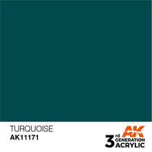 AK 3rd Gen Turquoise acrylic paint swatch showcasing deep turquoise color with smooth, high-quality finish for hobby use.