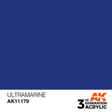 AK 3rd Gen Ultramarine acrylic paint by AK Interactive in deep blue, ideal for brush and airbrush hobby use.