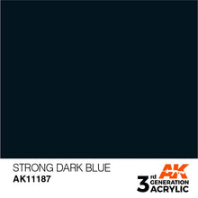 AK 3rd Gen Strong Dark Blue acrylic paint swatch showcasing premium dark blue color for hobby and airbrush use.