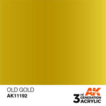 AK 3rd Gen Old Gold acrylic paint swatch showcasing rich, metallic old gold color for hobby and airbrush use.