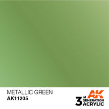 AK 3rd Gen Metallic Green acrylic paint offering smooth, radiant metallic coverage for brush and airbrush use.