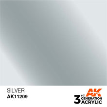 AK 3rd Gen Silver acrylic paint offers smooth, radiant metallic coverage ideal for brush and airbrush hobby projects.