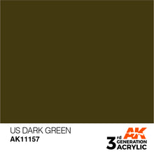 AK 3rd Gen US Dark Green acrylic paint swatch showcasing a deep, rich green color for hobby and airbrush use.