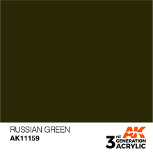 AK 3rd Gen Russian Green acrylic paint swatch showcasing a deep, rich green perfect for hobby brush or airbrush use.