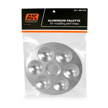 Aluminum Pallet with 6 wells for mixing paints, suitable for acrylics, enamels, and thinners without damage.
