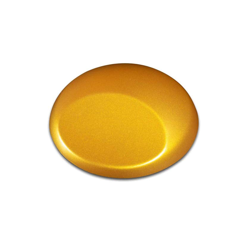 Wicked Metallic Gold durable multi-surface airbrush paint with metallic pearlized finish for canvas and automotive use.
