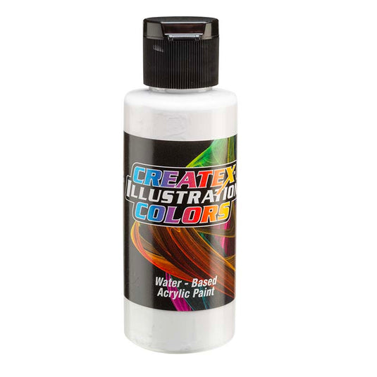 Createx Illustration White 2oz airbrush paint with highly pigmented, water-based acrylic formula for fine art and automotive use.