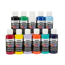 Createx Opaque Complete Set - 12 Colours vibrant opaque airbrush paints in 2oz bottles for strong coverage and vivid artwork.