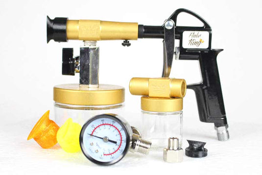 Flake King Pro Series Flake Gun Kit with dry metal flake applicator, pressure gauge, and multiple nozzles for custom painting.