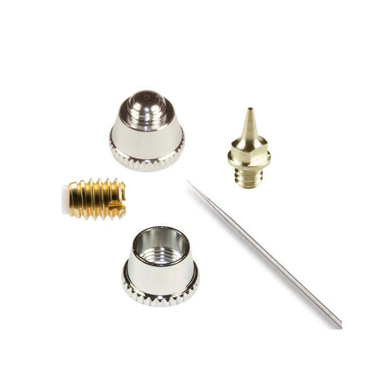 HP-CR Conversion Kit .3 with needle cap, nozzle cap, fluid nozzle, packing screw, and fluid needle components.