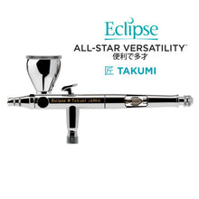TAKUMI Eclipse Side-Feed airbrush with compact balanced design, gravity side feed cup, and versatile trigger system.
