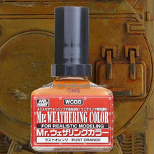 Mr. Weathering Rust Orange bottle showcasing rust orange weathering pigment for realistic model detailing.
