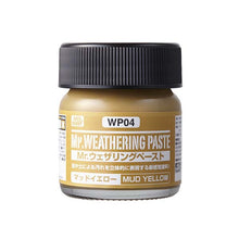 Mr. Weathering Pastel Mud Yellow weathering paste in a small jar with black lid for model detailing.