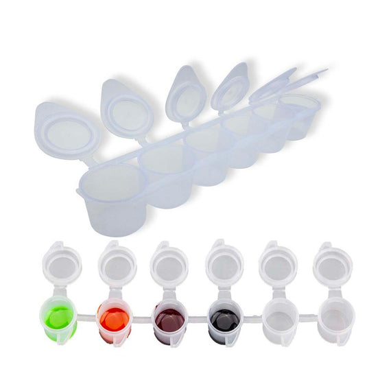 Paint Pot Storage Pots with six 5ml plastic paint cups, ideal for storing paints and small items securely.