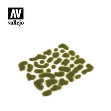 Vallejo Scenery Wild Tuft Dry Green with assorted green grass tufts for realistic model landscaping and dioramas.