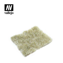 Vallejo Scenery Wild Tuft Winter showing realistic beige and white static grass for detailed miniature and diorama scenery modeling.